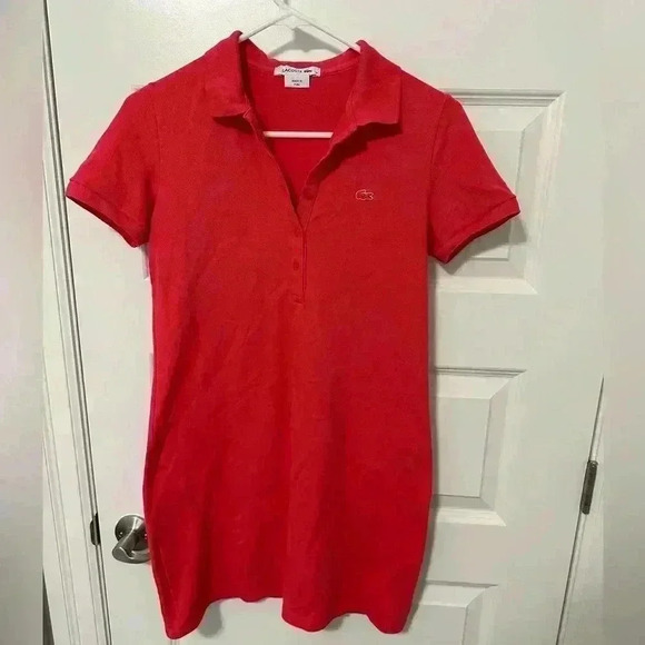 Lacoste Dresses & Skirts - Lacoste Women’s Polo Collared T-shirt  Dress Coral Size 38 Size Small Preppy